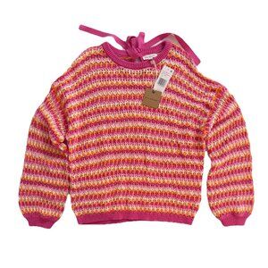 NWT Crochet Sweater Women's Small Striped Colorful Tie Back Blu Pepper Dillards